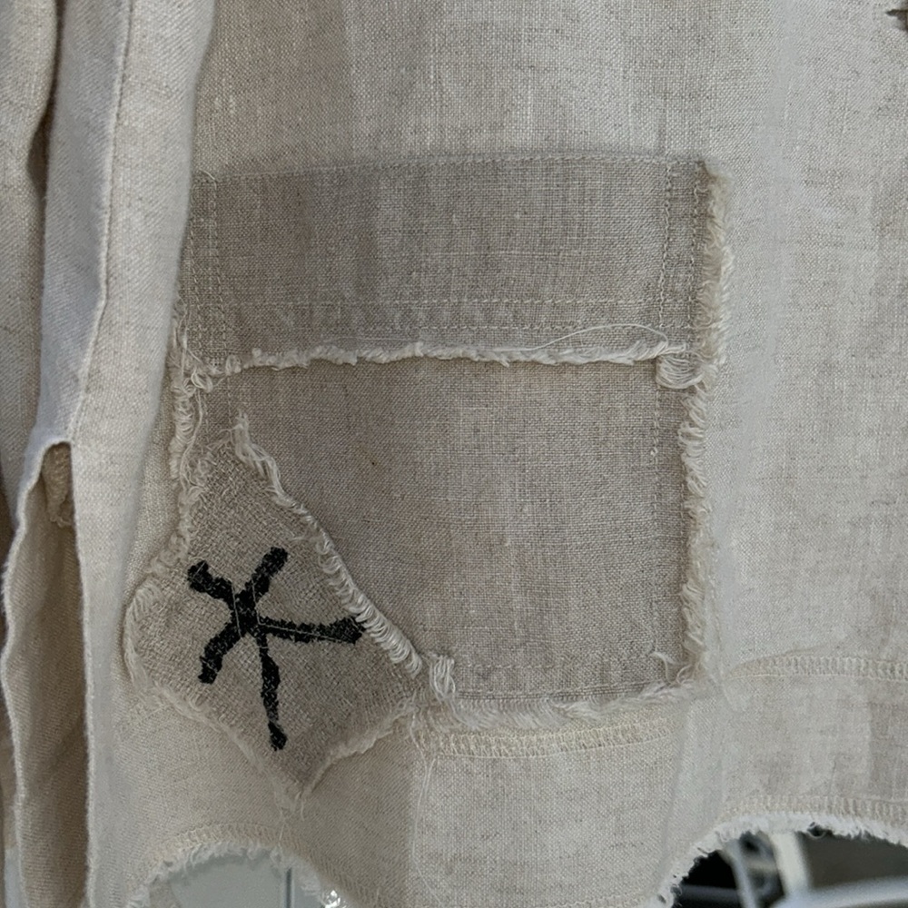 CHICO’S DESIGN Button-Up Jacket with Patch Detail Size 2 💯 % LINEN - Picture 13 of 15